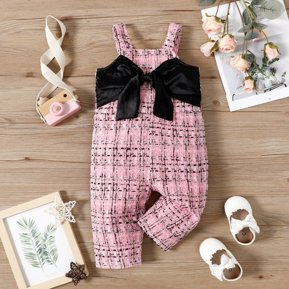 Baby Girl Bowknot Design Pink Tweed Sleeveless Jumpsuit Pink