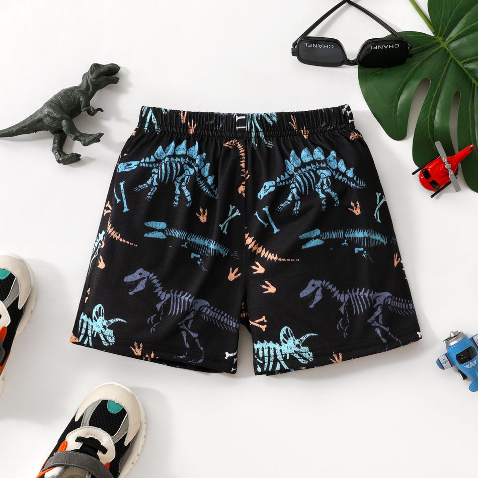 Toddler Boy Animal Dinosaur Print Elasticized Shorts Black