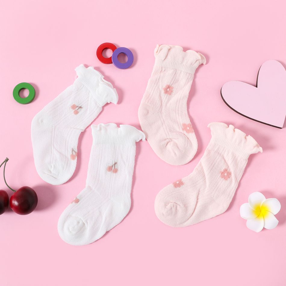 Baby-/Kleinkind-Kirsch-Blumengrafik-Salatbesatz-Mesh-Socken weiß big image 5