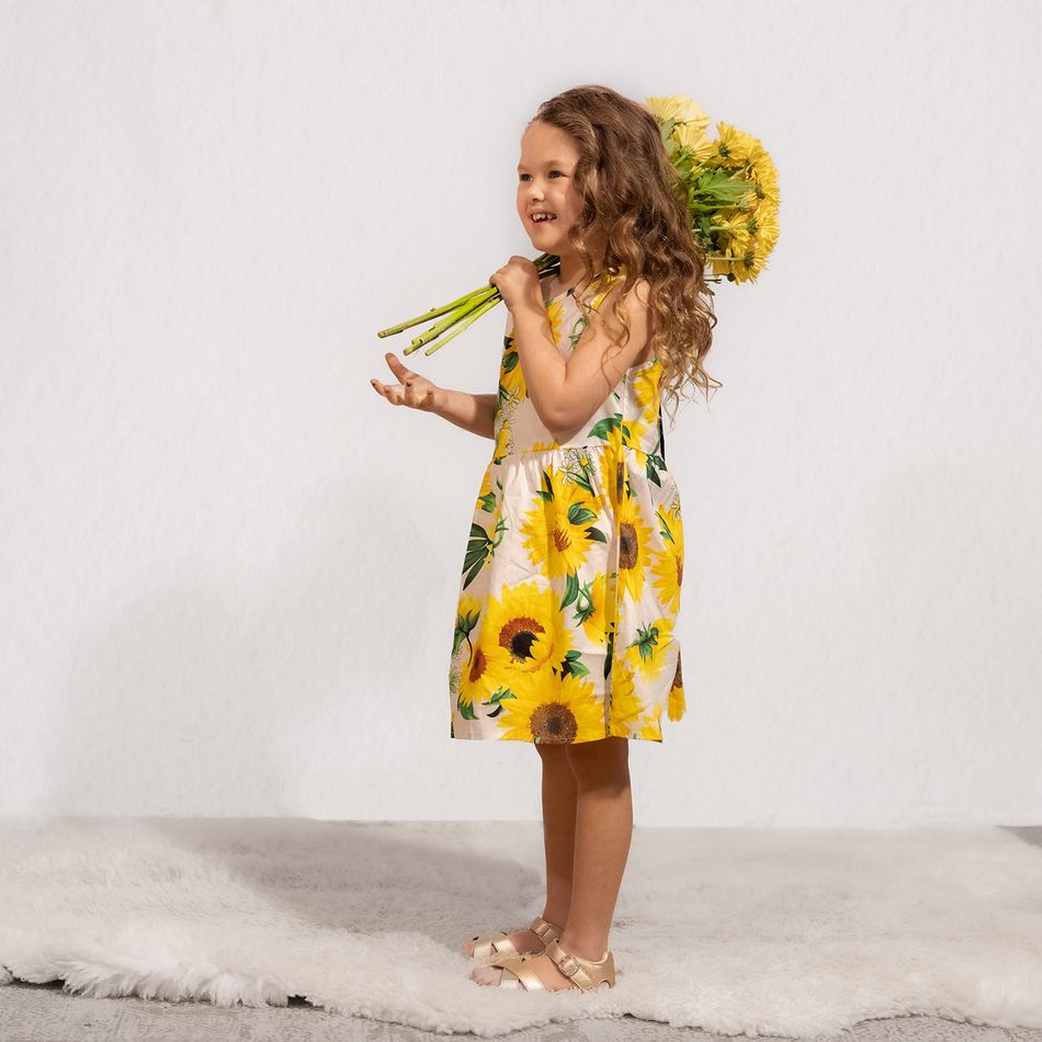 Baby / Toddler Girl Sunflower Print Bowknot Sleeveless Dress White big image 7