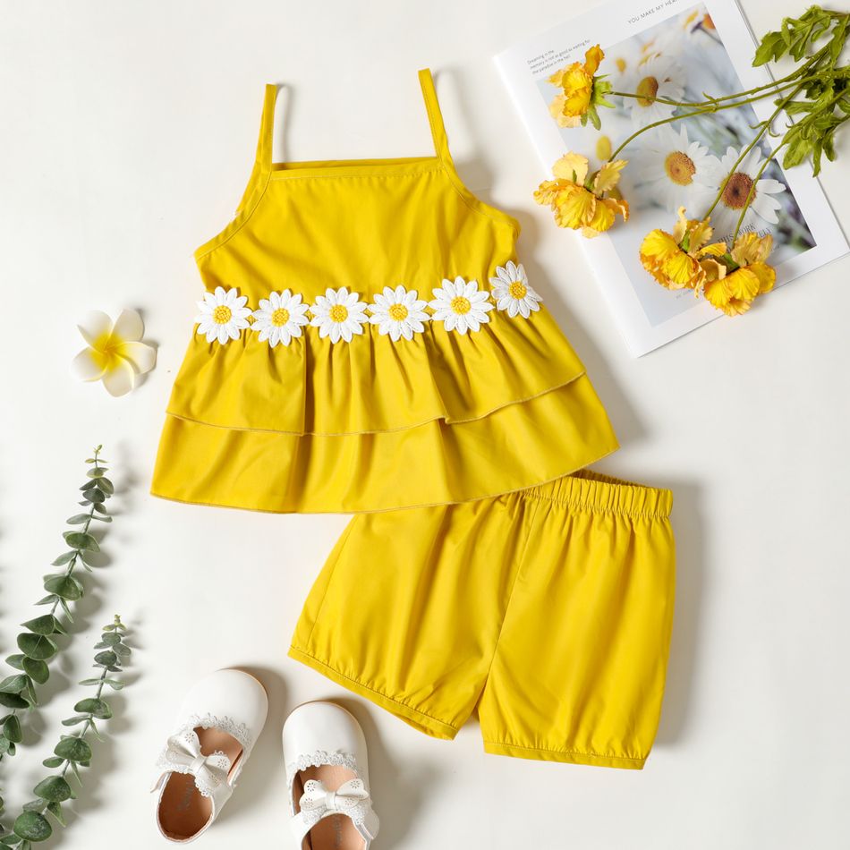 2-piece Toddler Girl Floral Design Layered Camisole and Elasticized Ginger Shorts Set Ginger-2