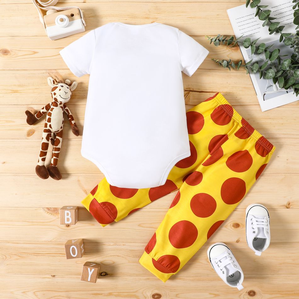 2pcs Baby Boy/Girl Cartoon Giraffe Embroidered Short-sleeve Romper and Polka Dots Pants Set Color block big image 2