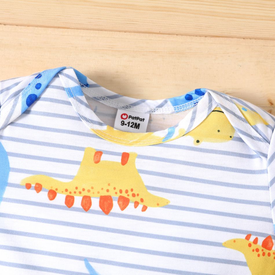 2pcs Baby Boy 100% Cotton Shorts and Cartoon Dinosaur Print Short-sleeve Romper Set Color block big image 4