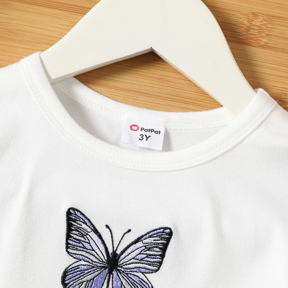 Toddler Girl Butterfly Embroidered/Print Short-sleeve Tee White big image 5
