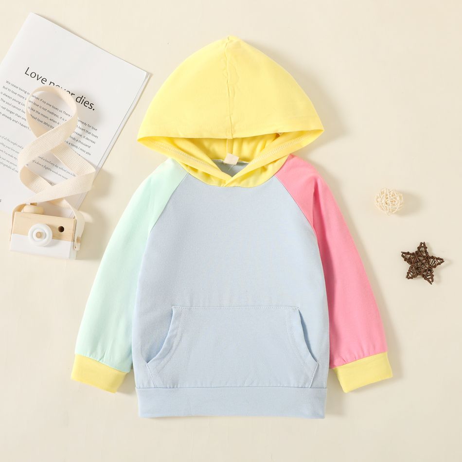 100% Cotton Color Block Hooded Long-sleeve Toddler Hoodie Top Light Blue