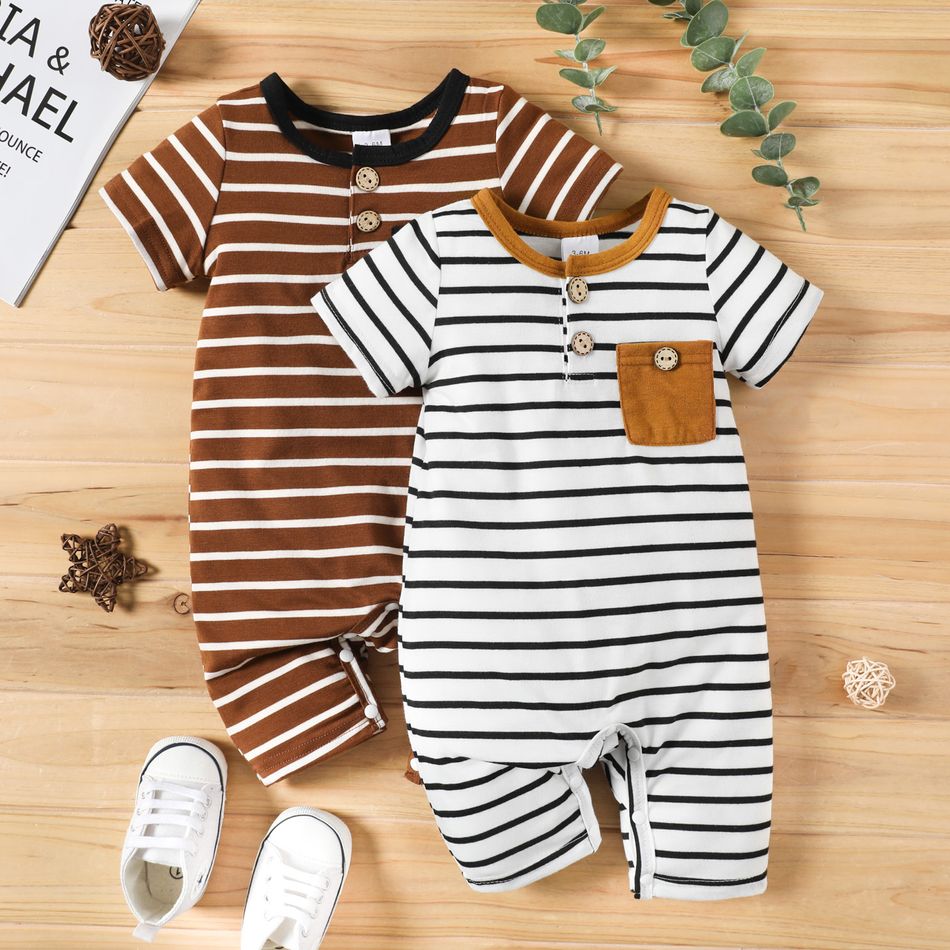 Baby Boy Striped Button Up Short-sleeve Jumpsuit White big image 7