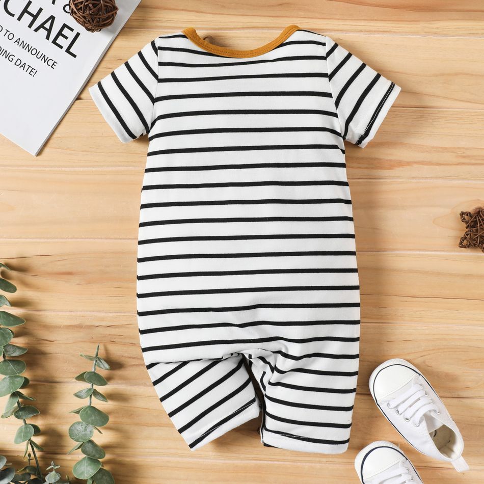 Baby Boy Striped Button Up Short-sleeve Jumpsuit White big image 6