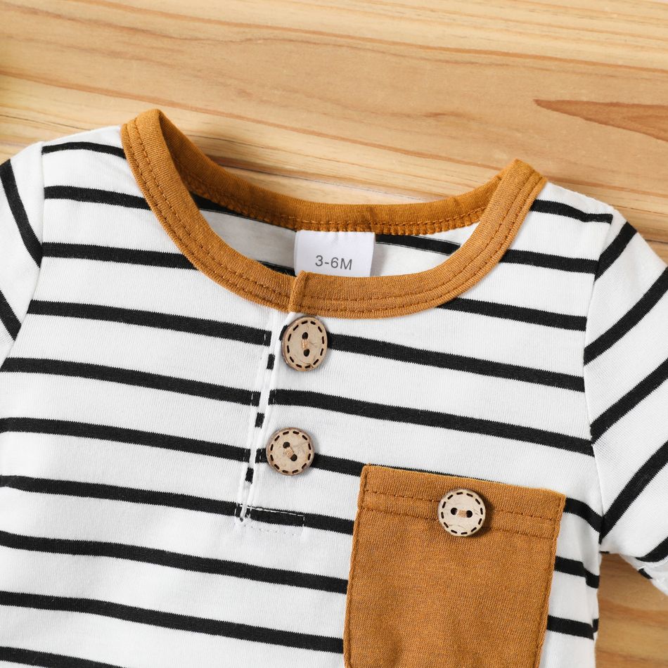 Baby Boy Striped Button Up Short-sleeve Jumpsuit White big image 2