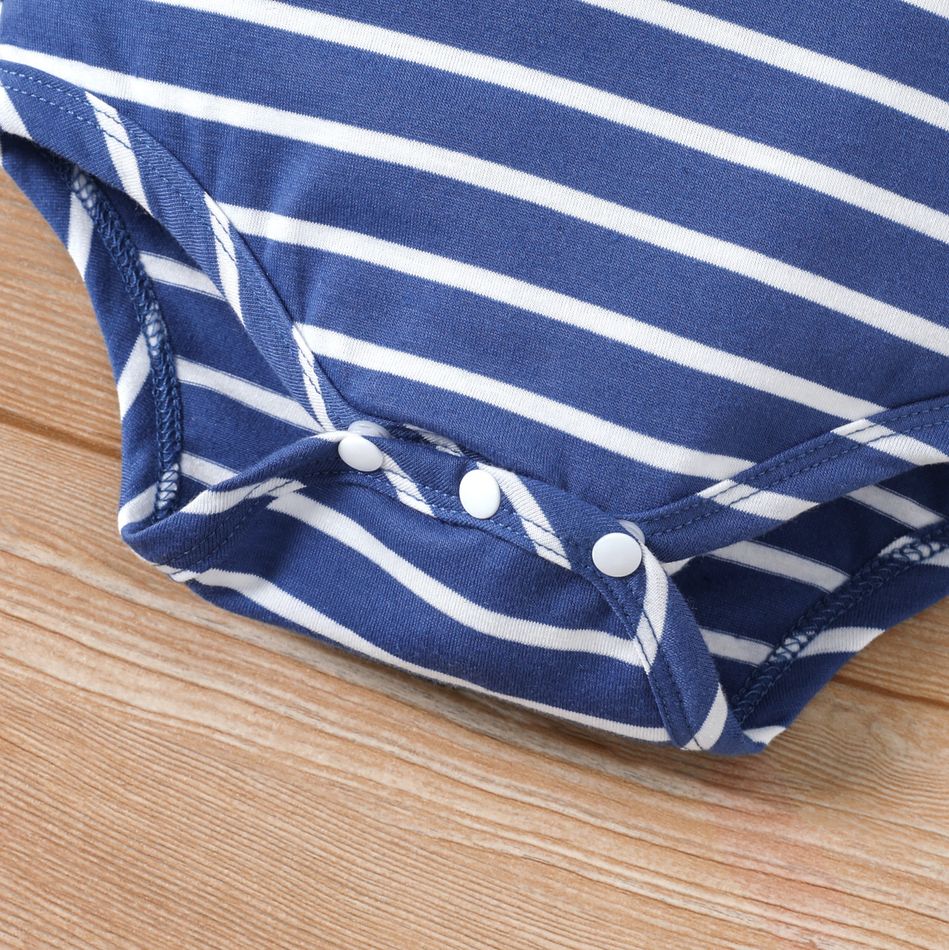 Baby Boy White/Blue Striped Contrast Collar Short-sleeve Romper Blue big image 6