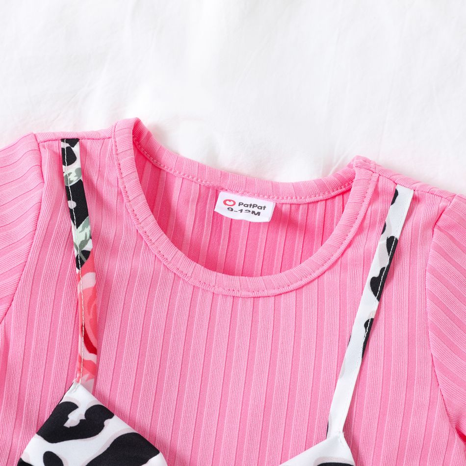 طفلة الوردي مضلع قصيرة الأكمام الربط الأزهار طباعة ليوبارد اللباس bowknot زهري big image 4