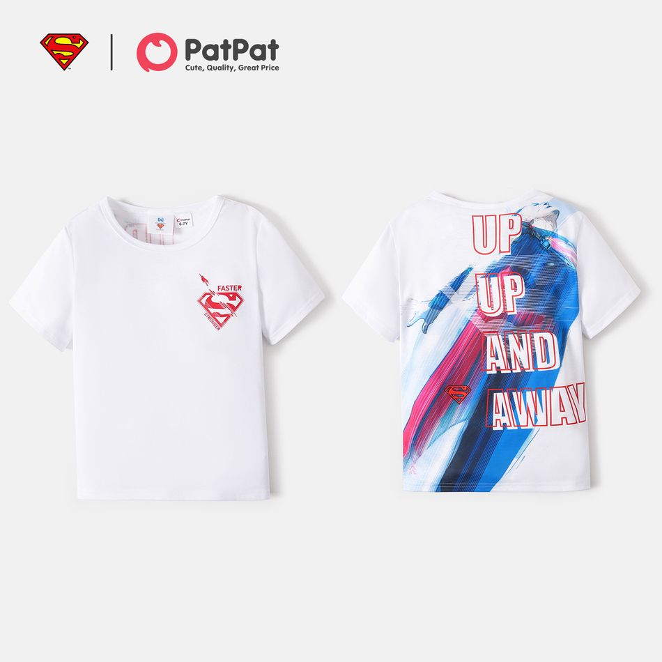 Superman Kid Boy Casual Letter Figure Print Short-sleeve Tee White