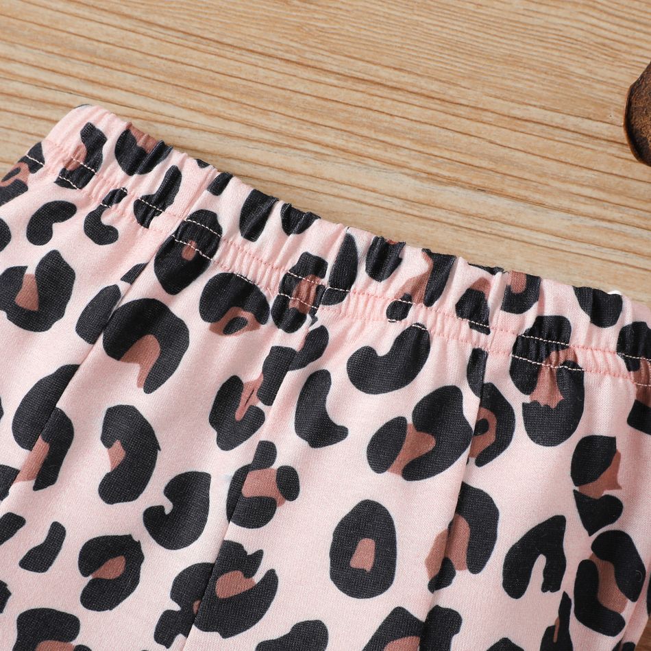 Baby Girl Leopard/Solid Ribbed Elasticized Flared Pants Light Pink big image 4