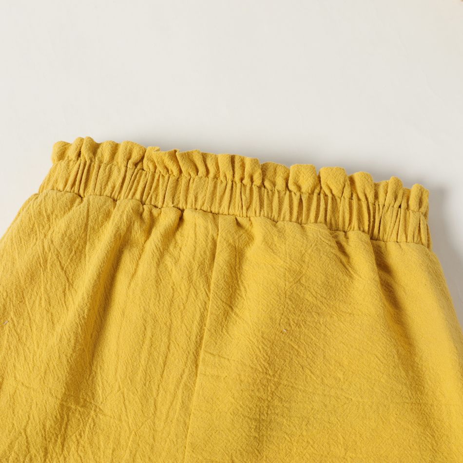 Toddler Girl 100% Cotton Solid Color Bowknot Design Paperbag Shorts Ginger-2