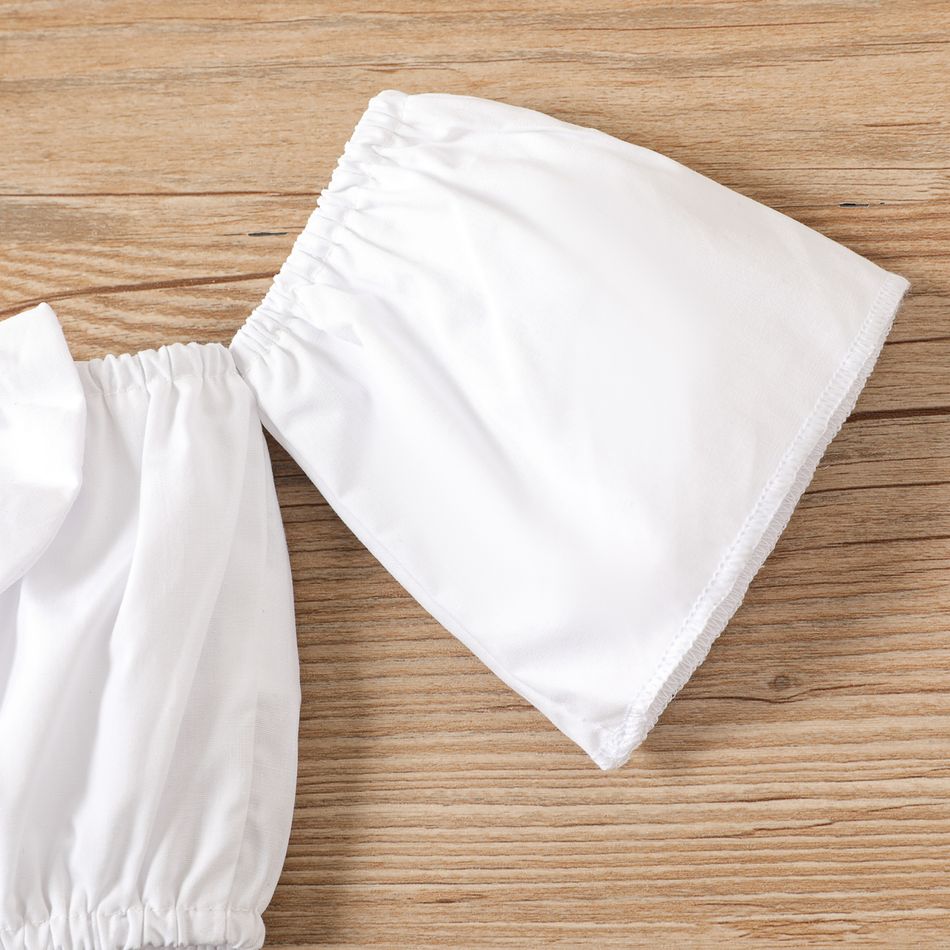 100% Cotton 3pcs Baby Girl Off Shoulder Short-sleeve Bowknot Crop Top and Layered Lace Shorts with Headband Set White big image 3