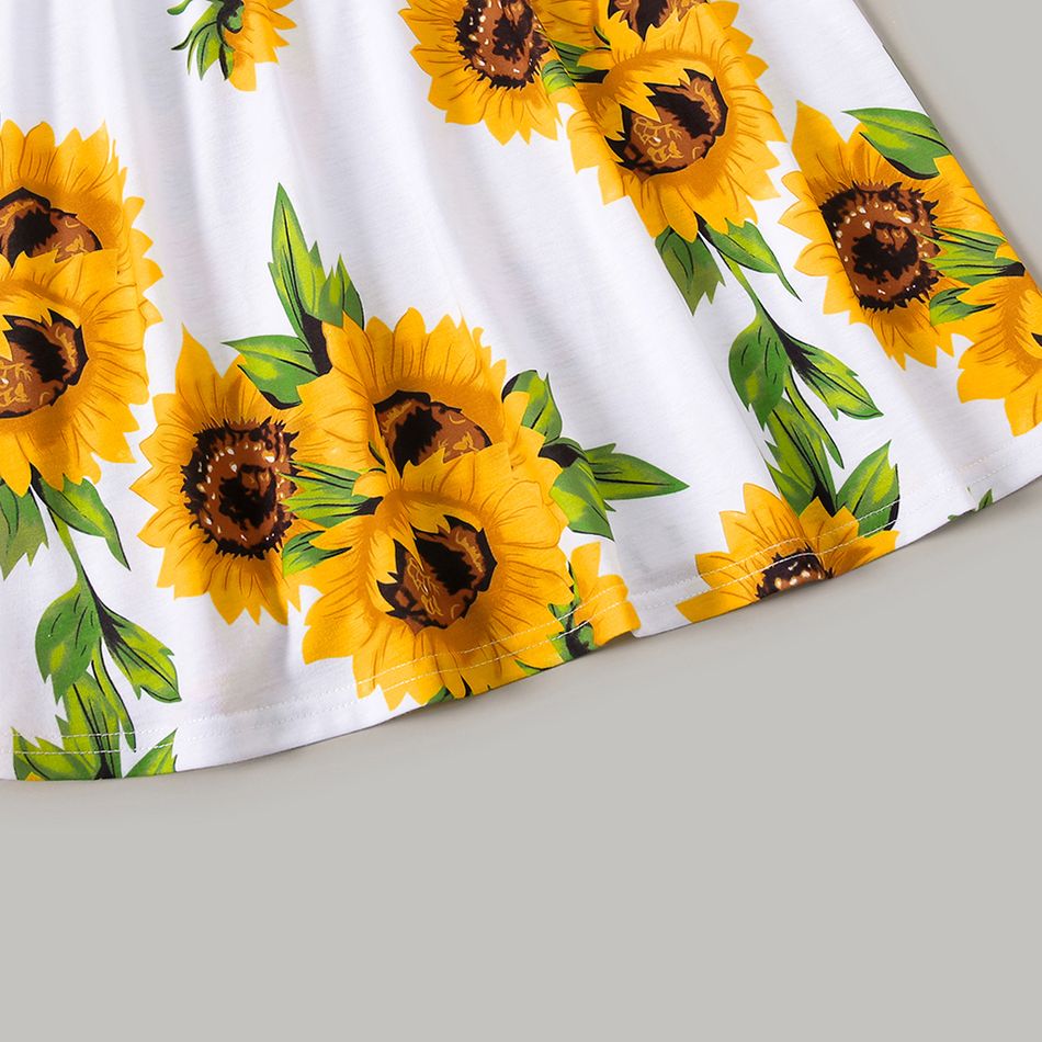 Family Matching Solid Spaghetti Strap Splicing Sunflower Floral Print Dresses and Short-sleeve T-shirts Sets ColorBlock big image 5