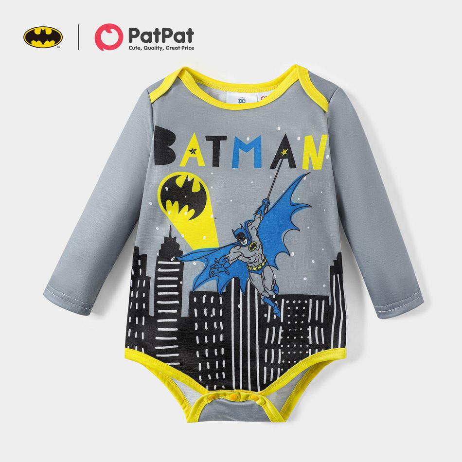 Batman Baby Boy Classic Logo Hooded Sweatshirt and Bodysuit and Pants Grey big image 1