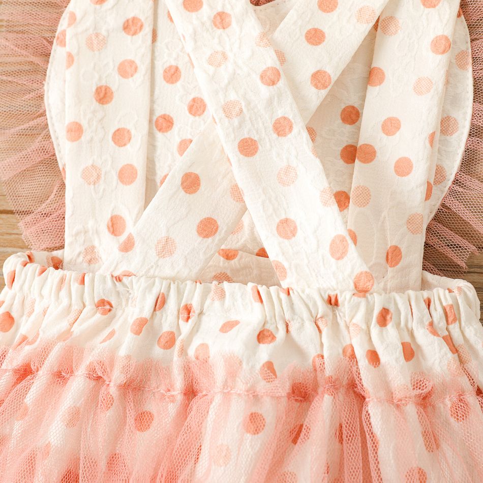 Baby Girl Love Heart Design Polka Dots Sleeveless Mesh Romper Orange big image 3
