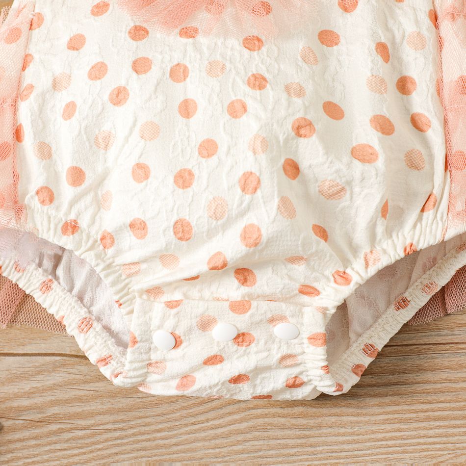 Baby Girl Love Heart Design Polka Dots Sleeveless Mesh Romper Orange big image 4
