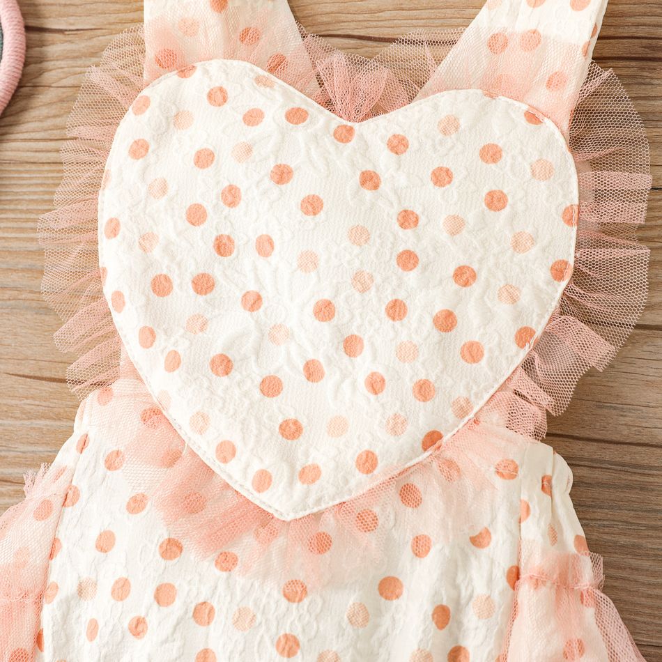 Baby Girl Love Heart Design Polka Dots Sleeveless Mesh Romper Orange big image 5