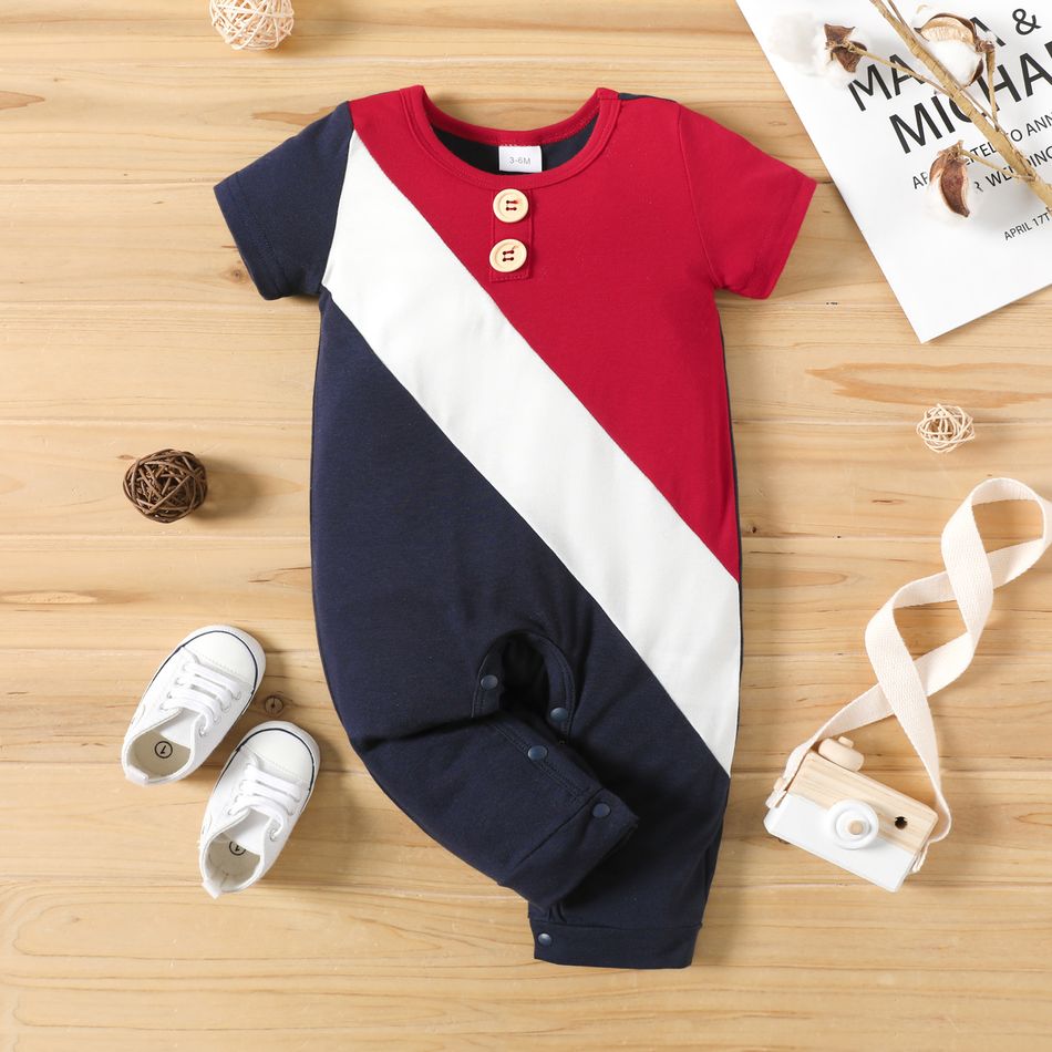Baby Boy Colorblock Splicing Short-sleeve Jumpsuit royalblue big image 1