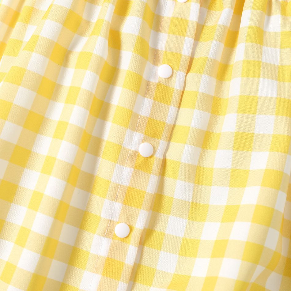 Baby Girl Allover Yellow Plaid/Lemon Print Flutter-sleeve Snap Romper Yellow big image 4