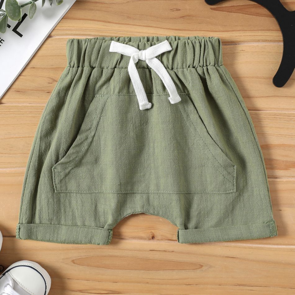 Baby Boy Solid Elasticized Waist Loose Fit Shorts with Pocket Army green