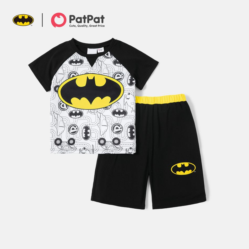 Batman 2-piece Kid Boy Colorblock Raglan Sleeve Tee and Elasticized Shorts Set Black