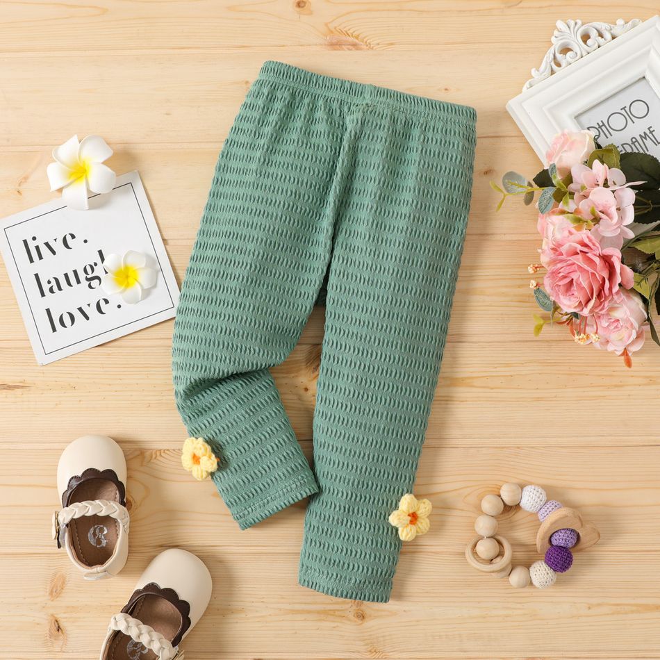 Baby Girl Solid Textured Elasticized Waist Leggings Pants SpringGreen