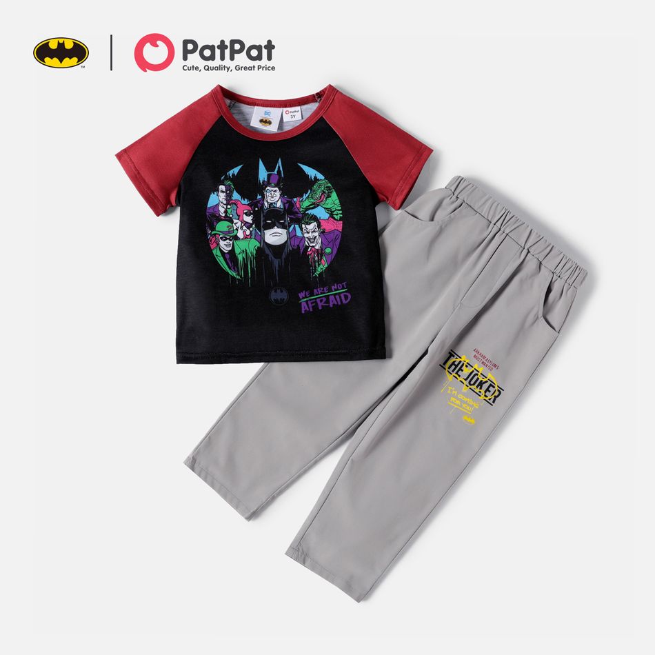 Batman 2-piece Toddler Boy Figure Print Raglan Sleeve Tee and Letter Print Pants Set redblack