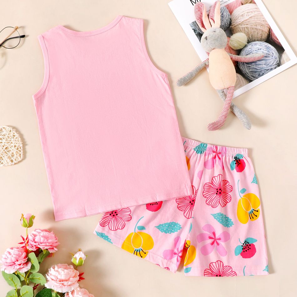 2-piece Kid Boy/Kid Girl 100% Cotton Animal Print Tank Top and Floral/Animal Print Shorts Set Pink big image 3