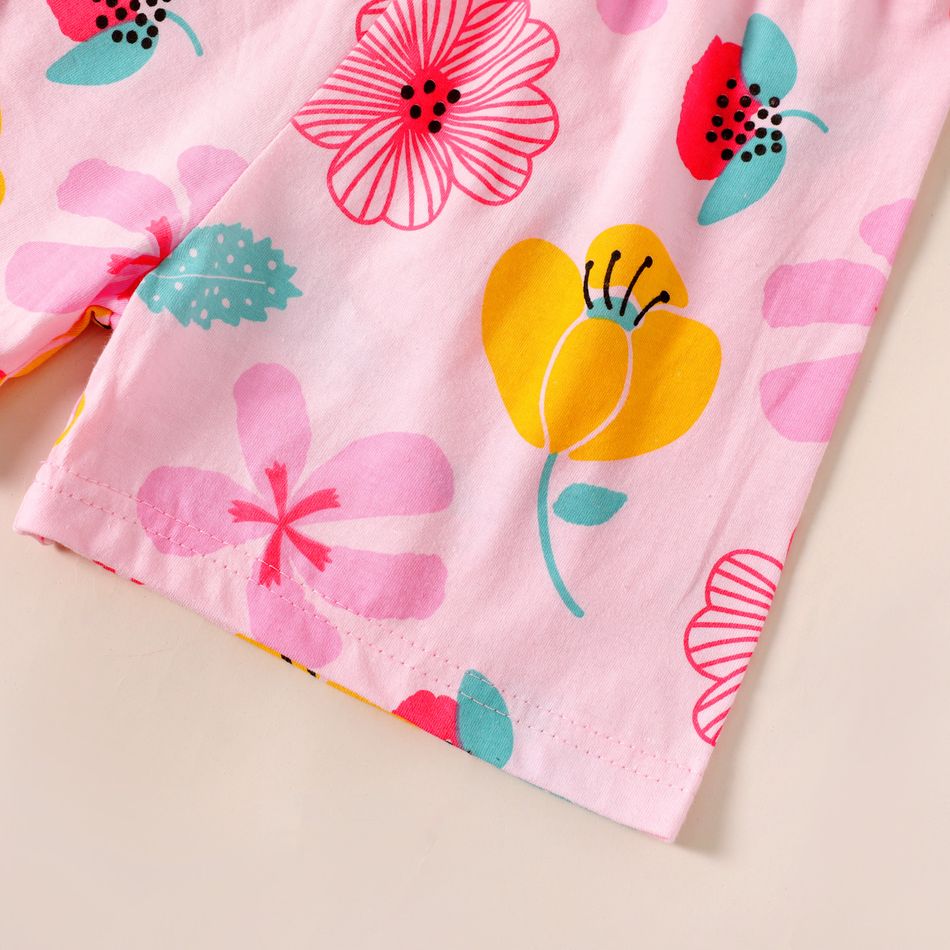 2-piece Kid Boy/Kid Girl 100% Cotton Animal Print Tank Top and Floral/Animal Print Shorts Set Pink big image 4