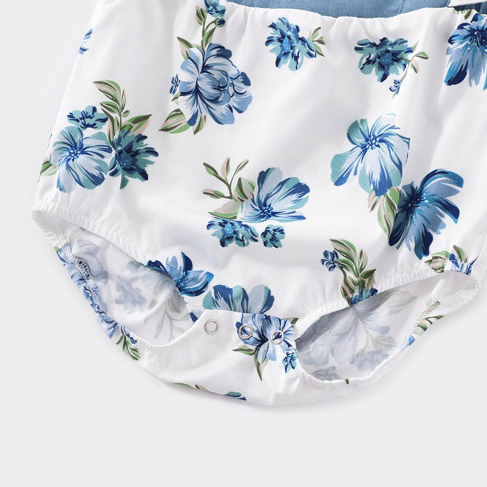Blue Ruffle Sleeveless Splicing Floral Print Belted Dress for Mom and Me Light Blue big image 10