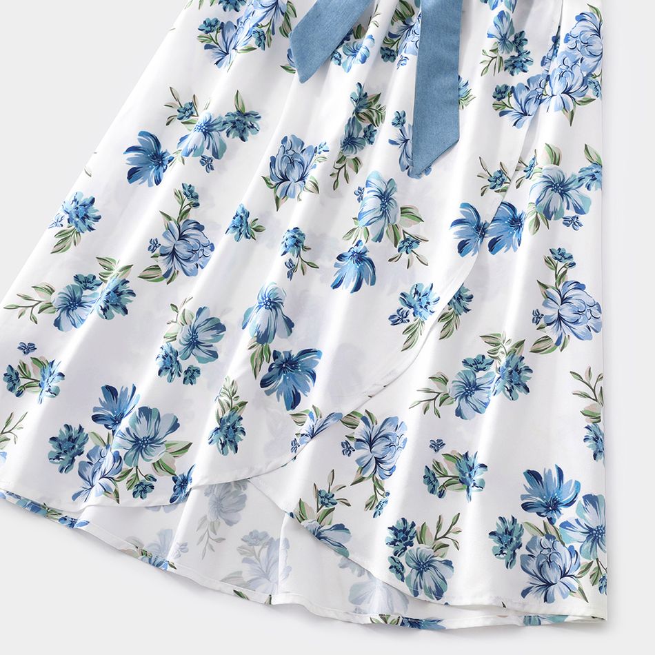 Blue Ruffle Sleeveless Splicing Floral Print Belted Dress for Mom and Me Light Blue big image 4