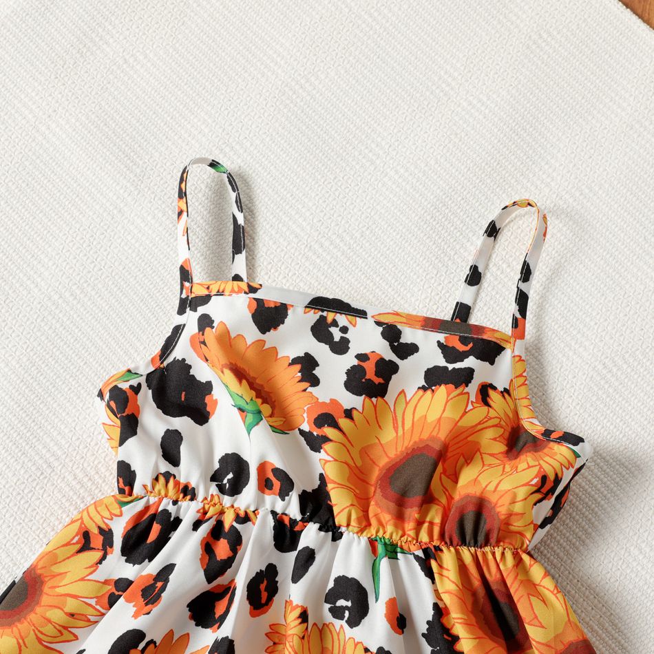 Toddler Girl Bowknot Design Orange/ Floral Print Cami Dress Multi-color big image 6