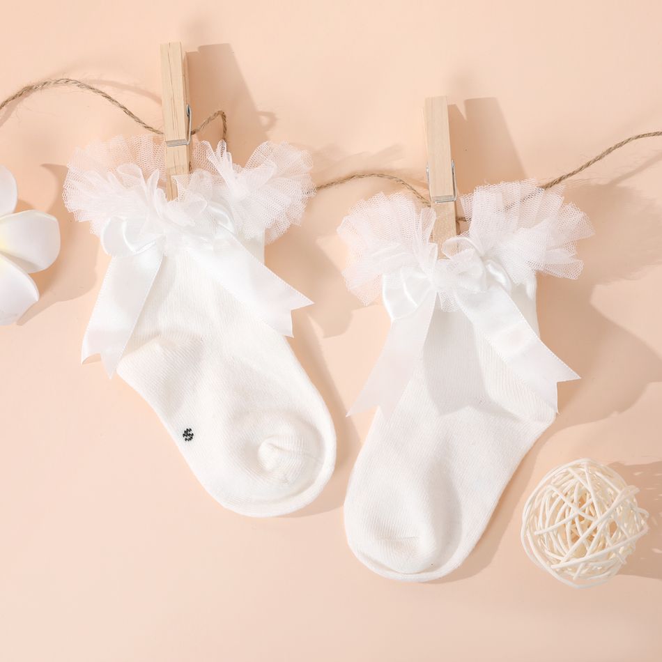 Toddler / Kid Bow Lace Trim Princess Socks White big image 7