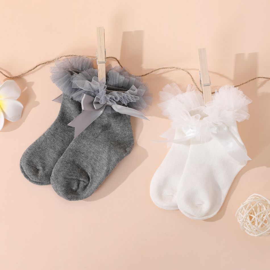 Toddler / Kid Bow Lace Trim Princess Socks White big image 4