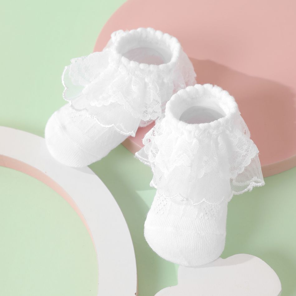 Baby / Toddler / Kid Mesh Lace Trim Princess Socks White big image 4
