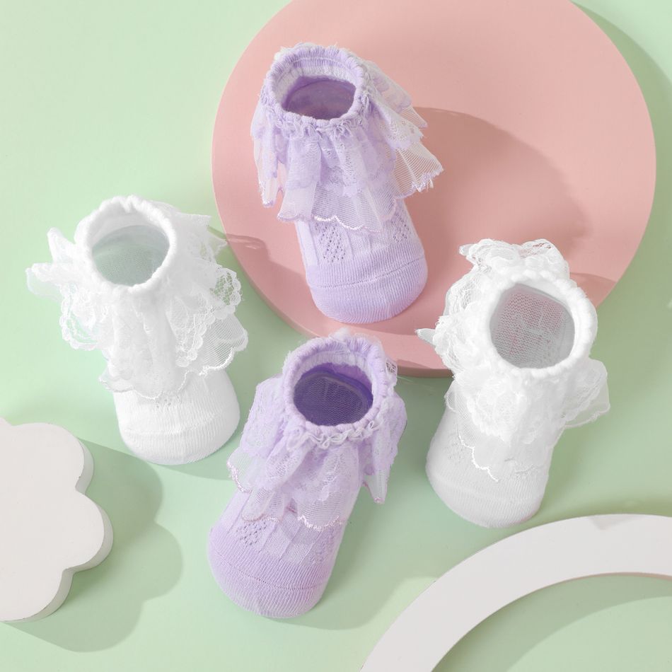 Baby / Toddler / Kid Mesh Lace Trim Princess Socks White big image 6