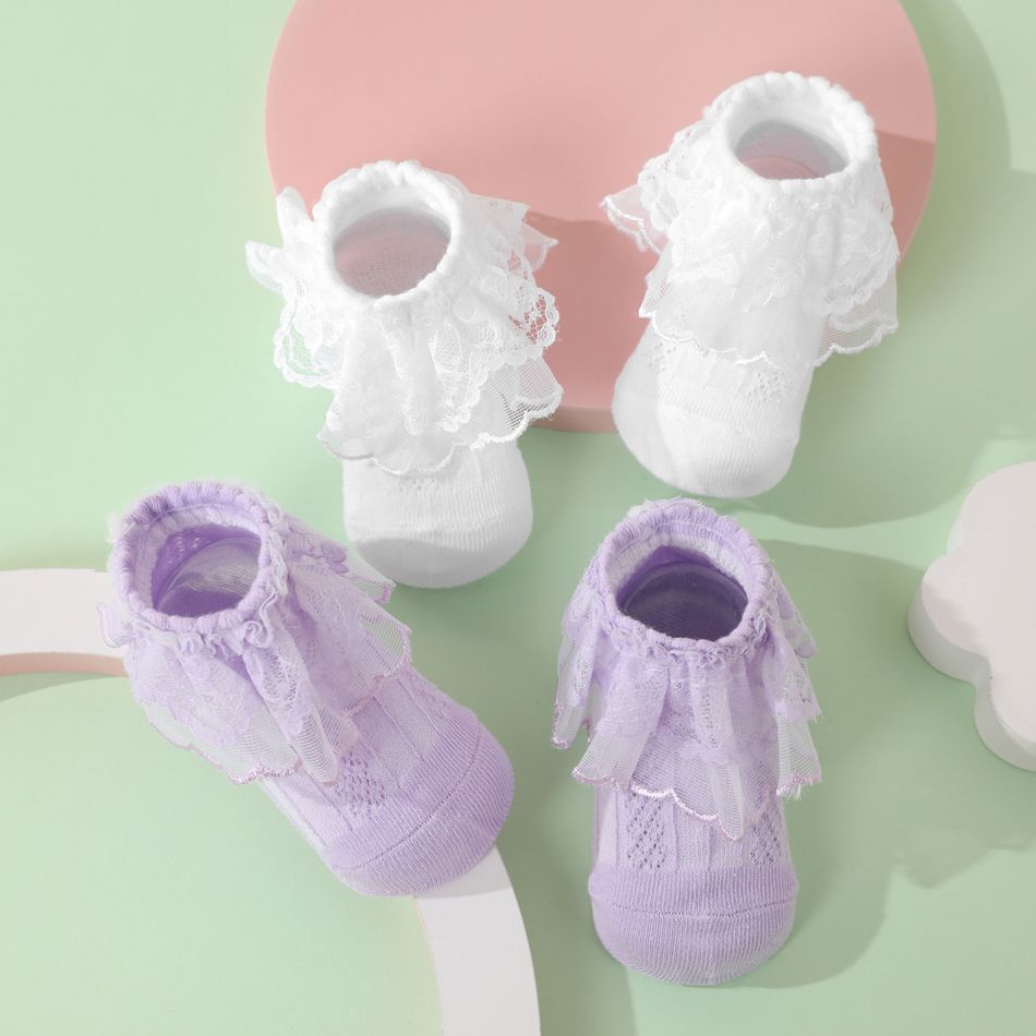 Meias de princesa com acabamento em malha para bebê/criança/criança Branco big image 7