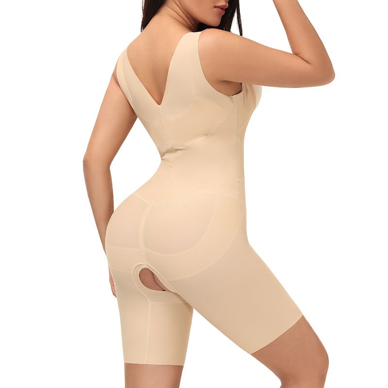 mulheres abdominais controle shapewear bumbum levantador lado contrátil peito alto elástico body elástico busto aberto meio da coxa shorts modeladores Cor de Damasco big image 11