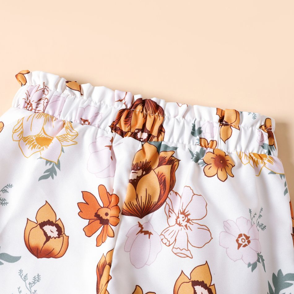 2-piece Toddler Girl Bowknot Design Peplum Camisole and Floral Print Shorts Set Apricot Yellow big image 6