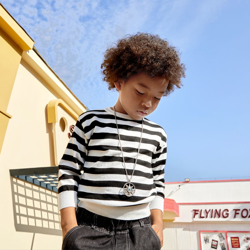 Toddler Girl/Boy Stripe Casual Knit Sweater Black/White big image 3