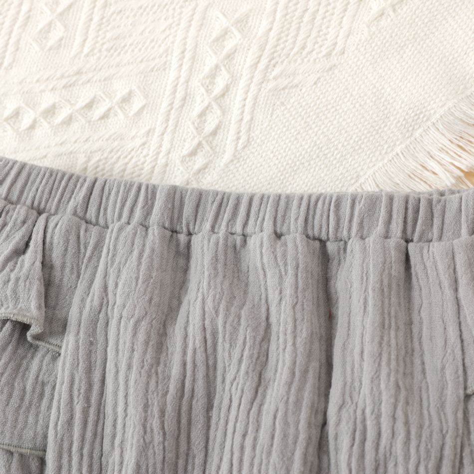 100% Cotton Crepe Baby Girl Solid Layered Ruffle Shorts Grey big image 4