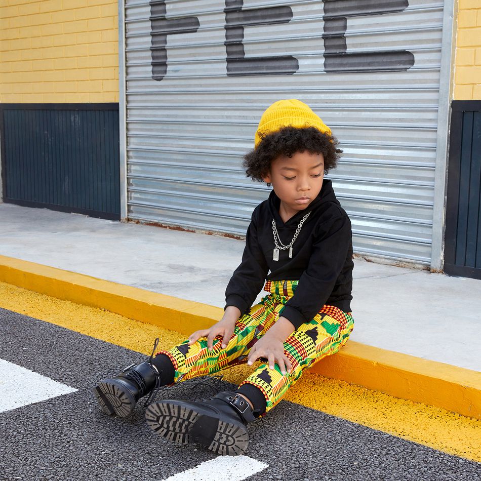 2-قطعة طفل صغير فتاة / فتى جيو منقوشة تصميم جيب هوديي ومجموعة السراويل أسود big image 3