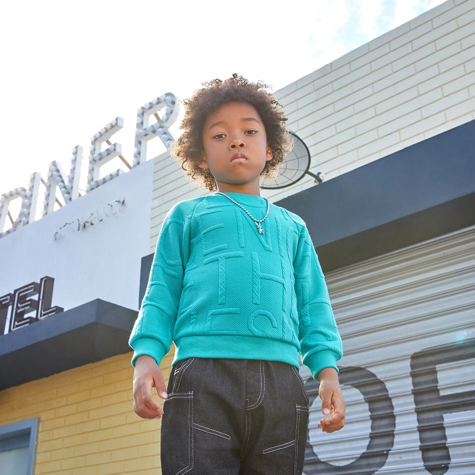 Toddler Boy/Girl Letter Textured Solid Pullover Sweatshirt Blue big image 11