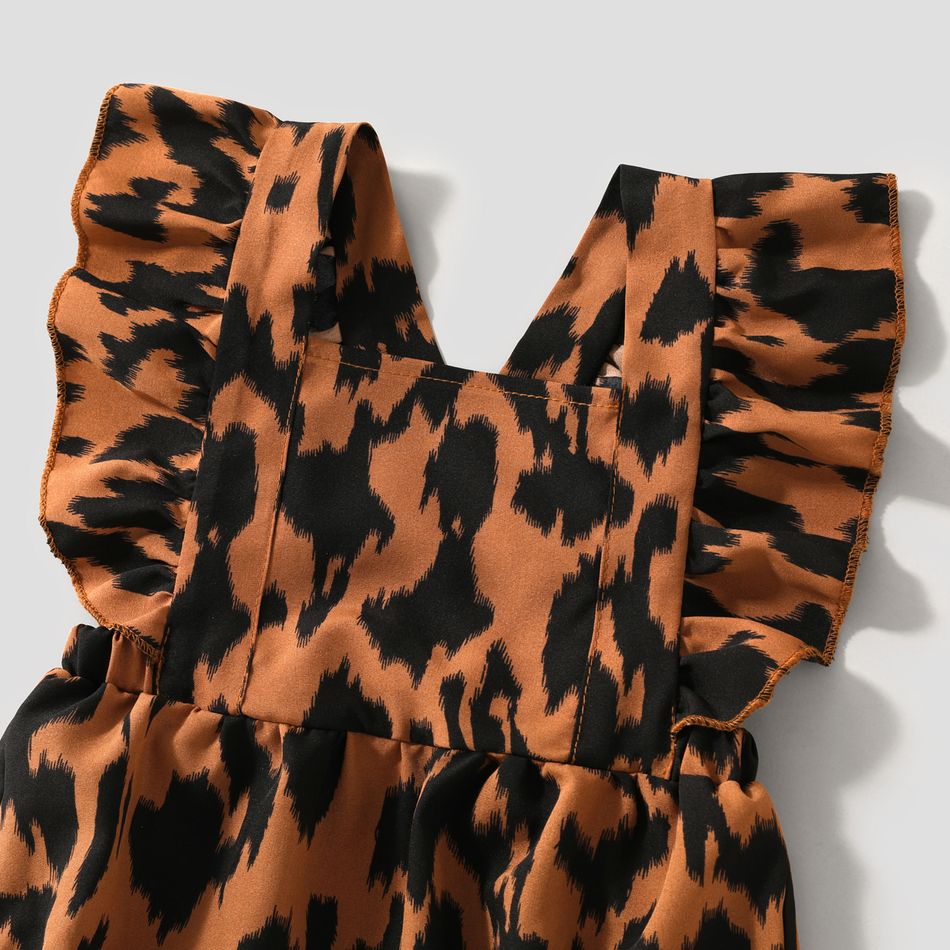 Family Matching Brown Leopard Halter Neck Sleeveless Belted Dresses and Raglan-sleeve T-shirts Sets Brown big image 17