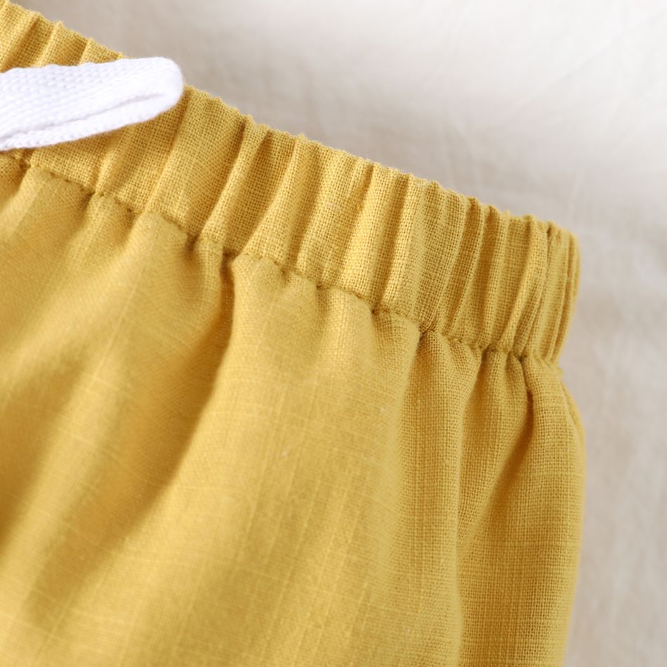 100% Cotton Baby Girl Solid Ruffled Elasticized Waist Shorts LightYellow big image 4