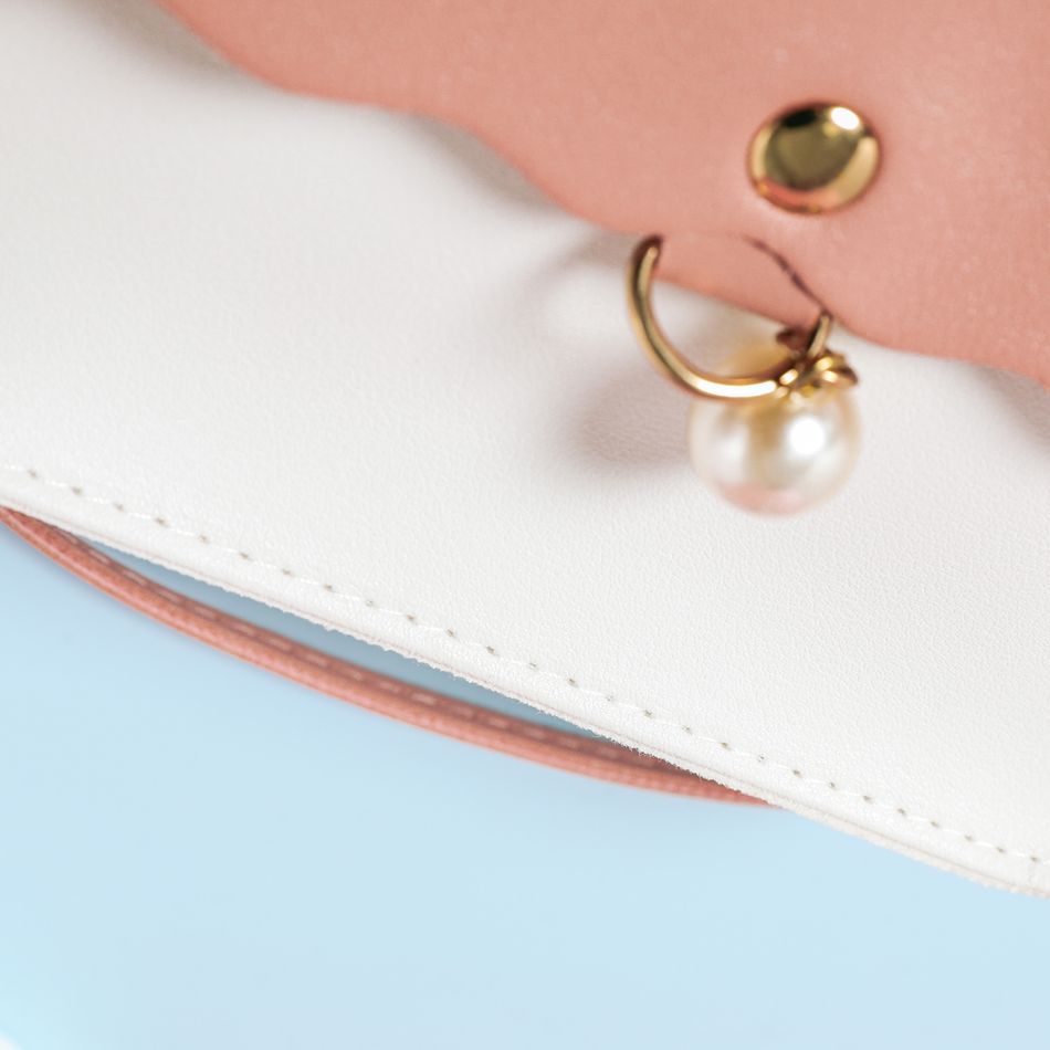 Kids Pearl Pendant Decor Two Tone Shoulder Messenger Bag Pink big image 6
