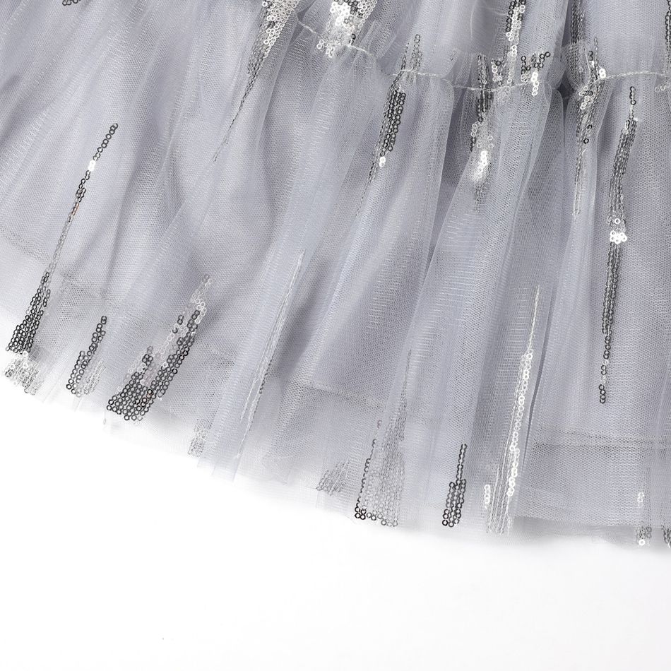 Kid Girl Elasticized Sequined Mesh Design Skirt Grey big image 6