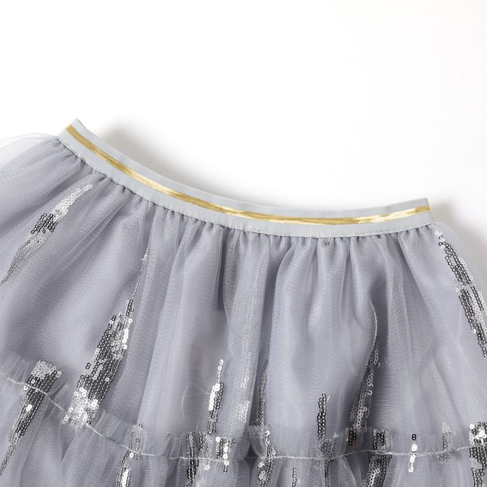 Kid Girl Elasticized Sequined Mesh Design Skirt Grey big image 5